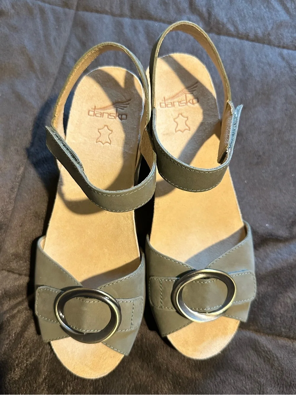 Dansko Stella Nubuck Suede Buckle Hardware Wedge Sandals New